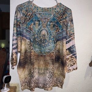 Reba Blue and Brown Patterned Blouse